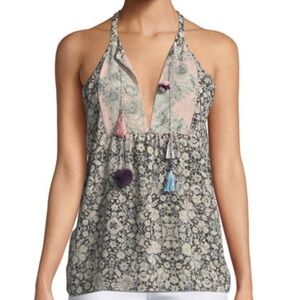Misa Los Angeles Charleen Pom Pom Tank Top Size Small Casual Summer Floral